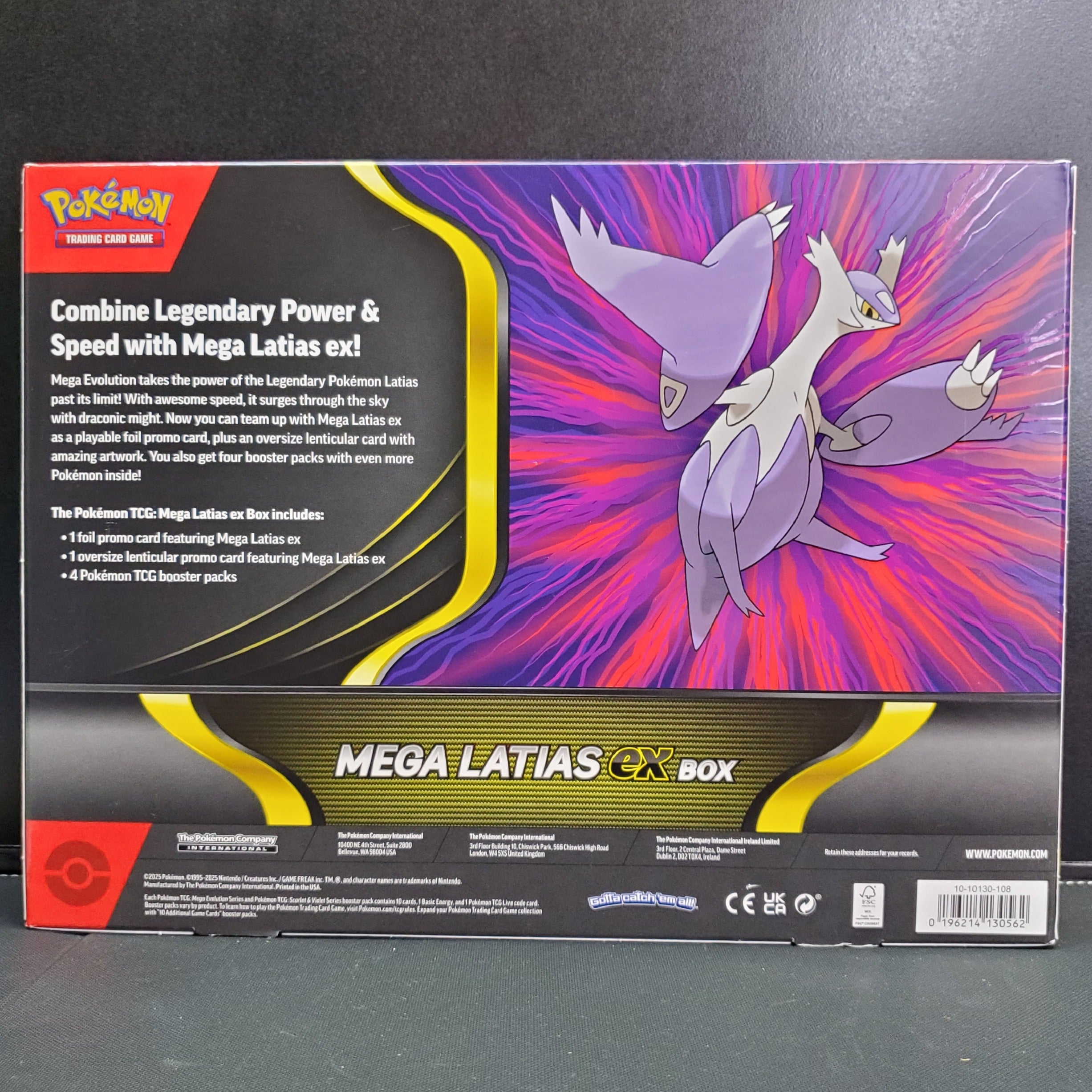 Pokémon Mega Latias ex box packaging with colorful design and text.