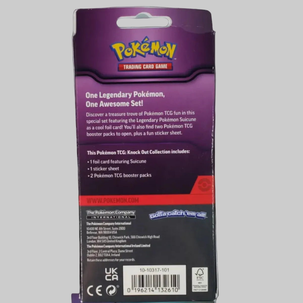 The back of a Pokémon Trading Card Game booster pack box, showing product details, barcode, and shipping information on a light gray background.