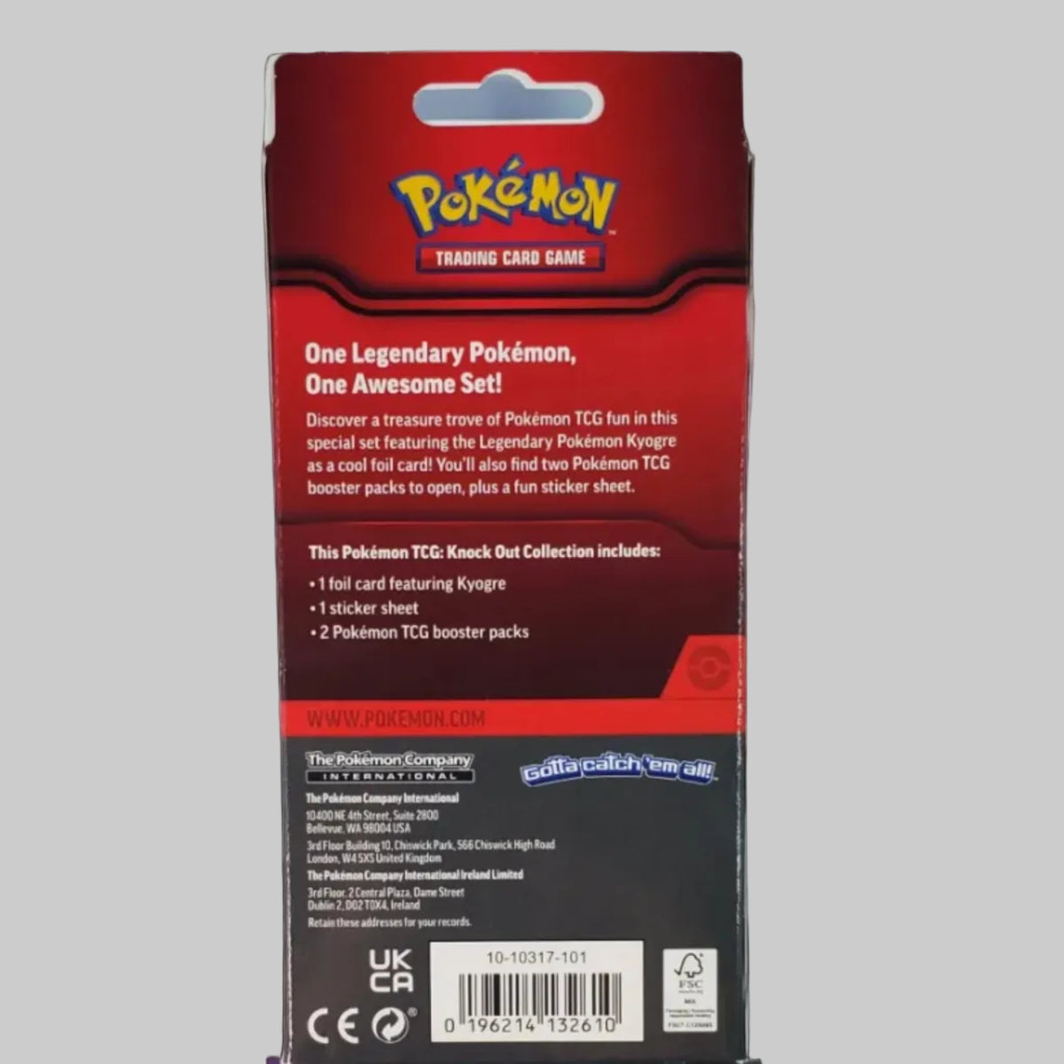 The back of a Pokémon Trading Card Game box, showing product information, barcode, and a gift-wrap style overlay that says 'Every Order is Magic,' photographed on a white surface above a keyboard.