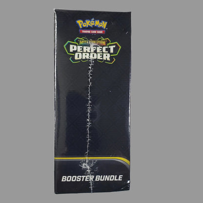 A sealed black Pokémon TCG booster bundle box labeled 'Pokémon The Perfect Deck' and 'Booster Bundle' on a white surface.