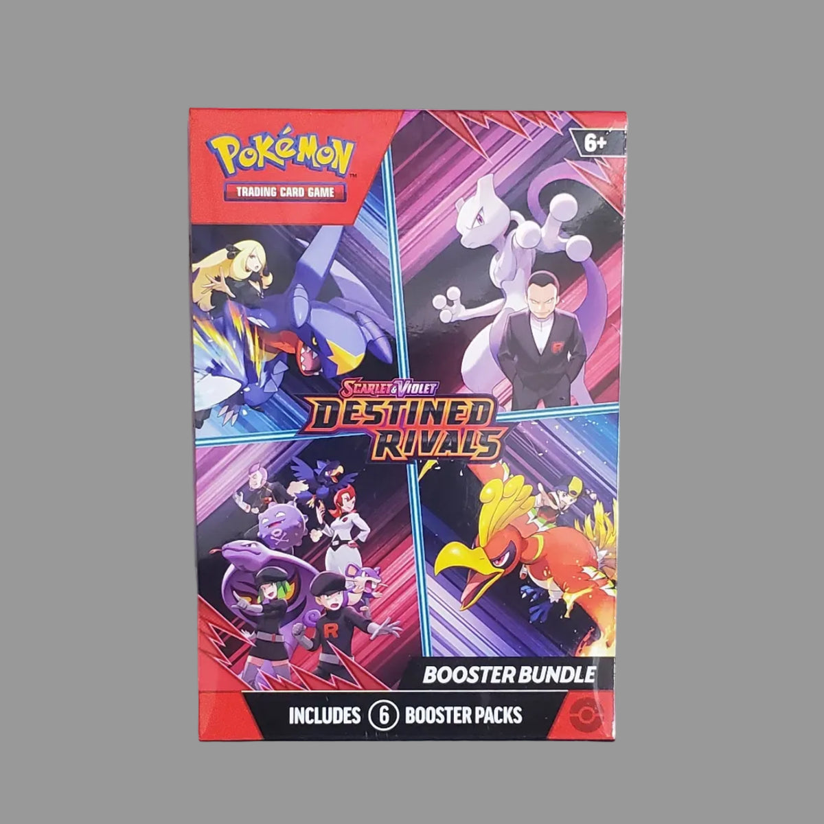 Pokémon TCG Destiny Rivals Booster Bundle box featuring colorful character artwork on a light gray background.