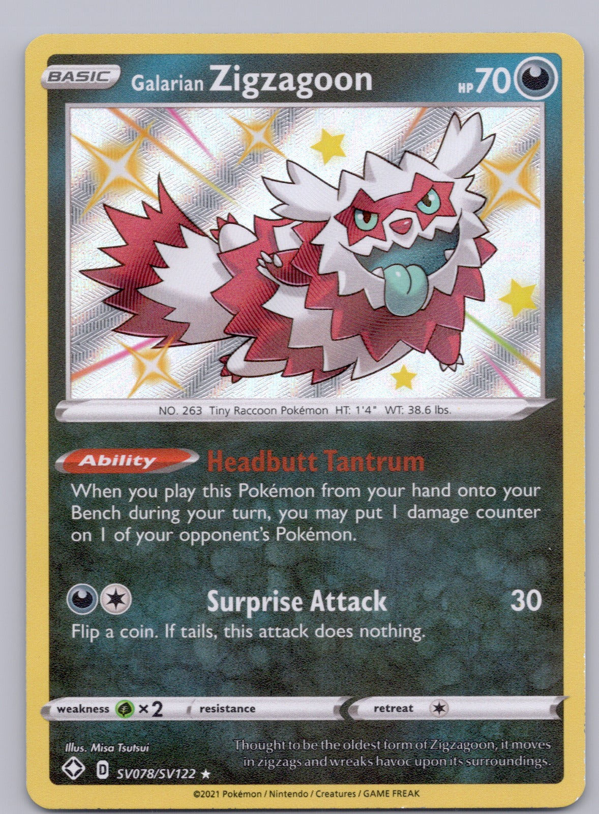 Galarian Zigzagoon SV078/SV122/SHFSV Shiny Holo Rare NM - Shining Fates: Shiny Vault