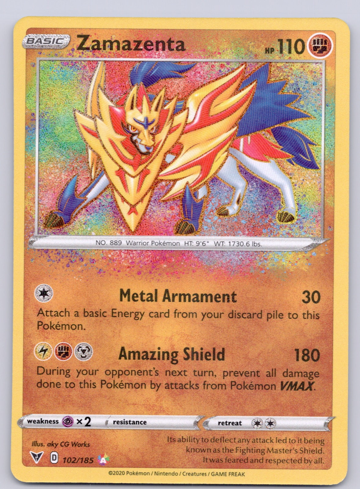 Zamazenta 102/185/SWSH04 Amazing Rare NM - SWSH04: Vivid Voltage