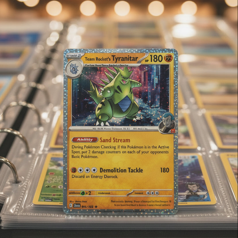 Team Rocket's Tyranitar – English – Rare Cosmo Holo – 096/182 – Destined Rivals – Near Mint – Front
