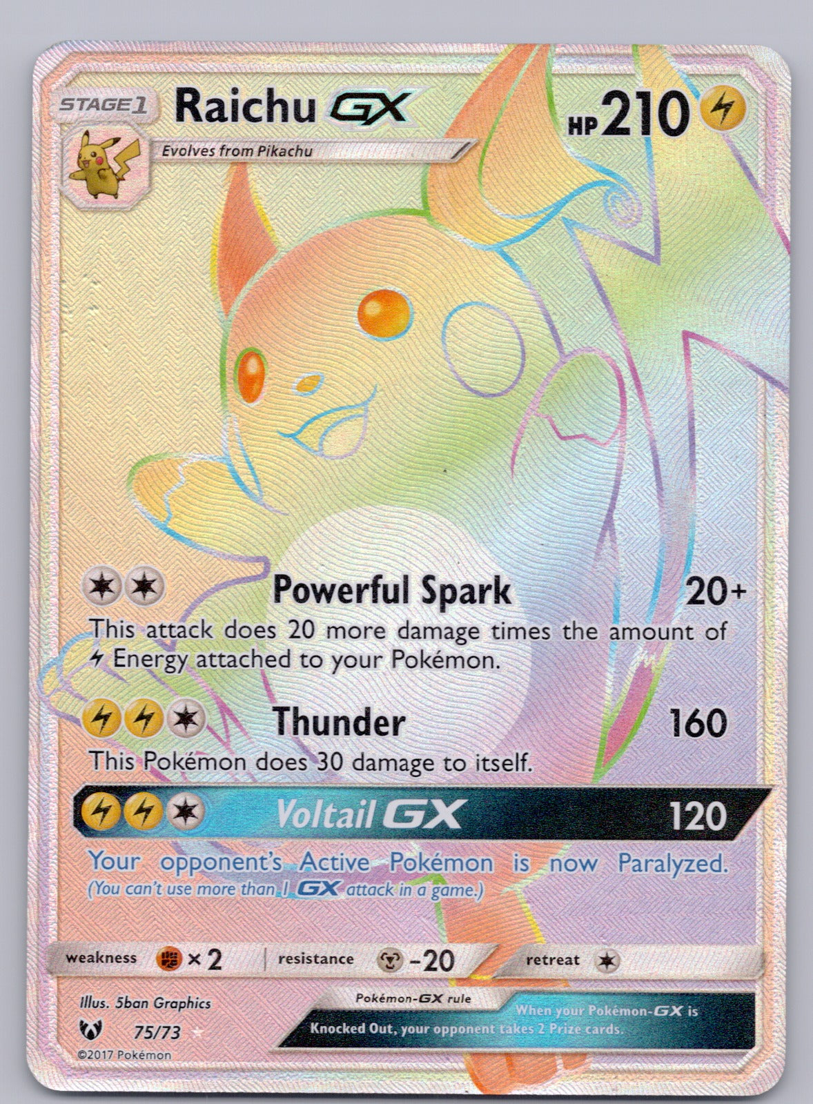 Raichu GX (Secret) 75/73/SHL Secret Rare LP - Shining Legends
