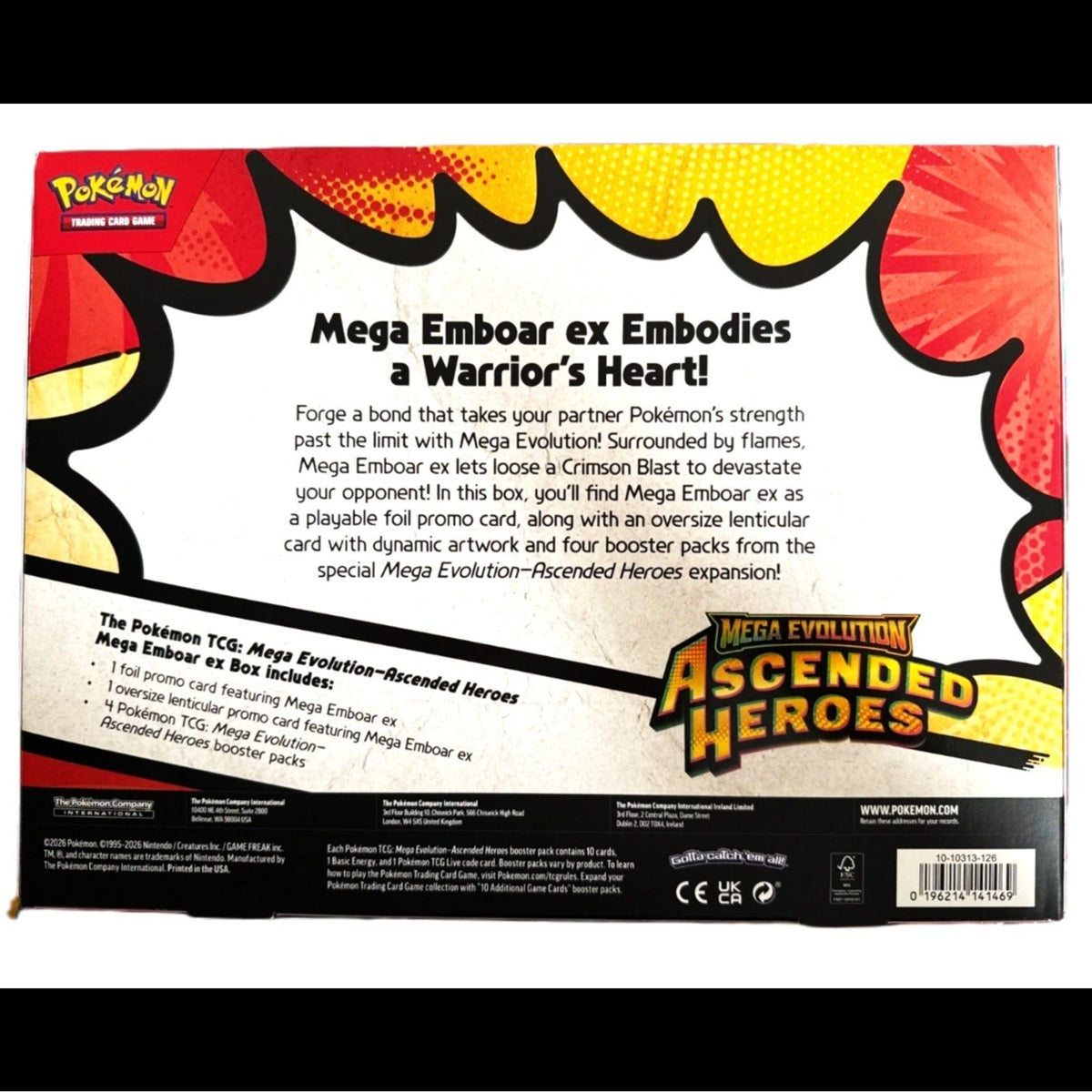 Ascended Heroes Mega Emboar ex Box – Factory Sealed – Back