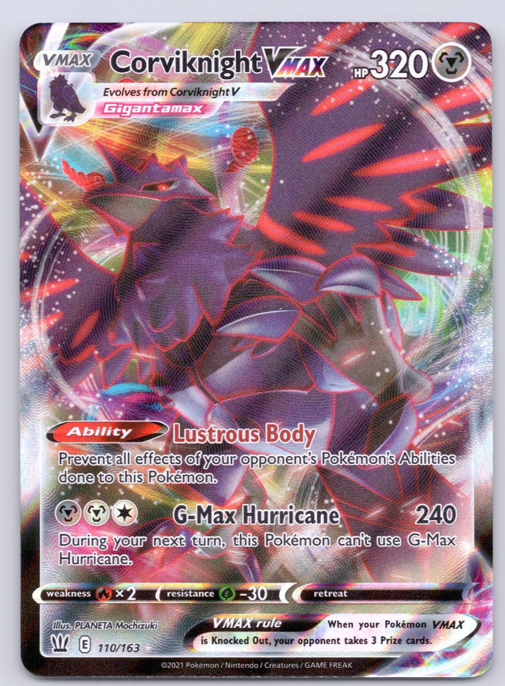 Corviknight VMAX 110/163/SWSH05 Ultra Rare NM - SWSH05: Battle Styles