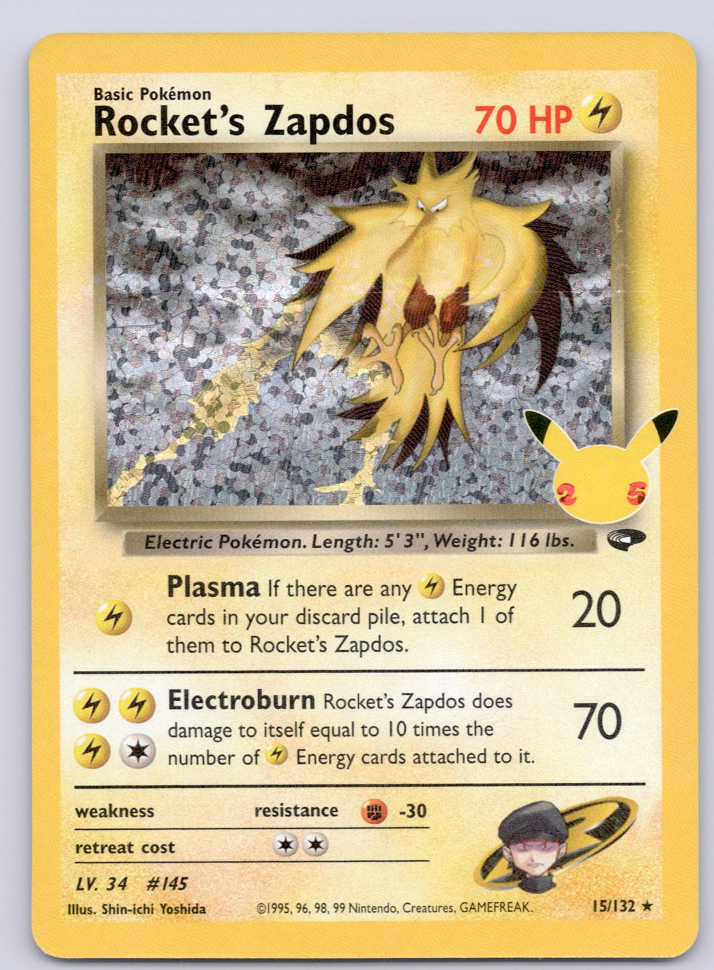 Rocket's Zapdos 15/132/CCC Classic Collection NM - Celebrations: Classic Collection