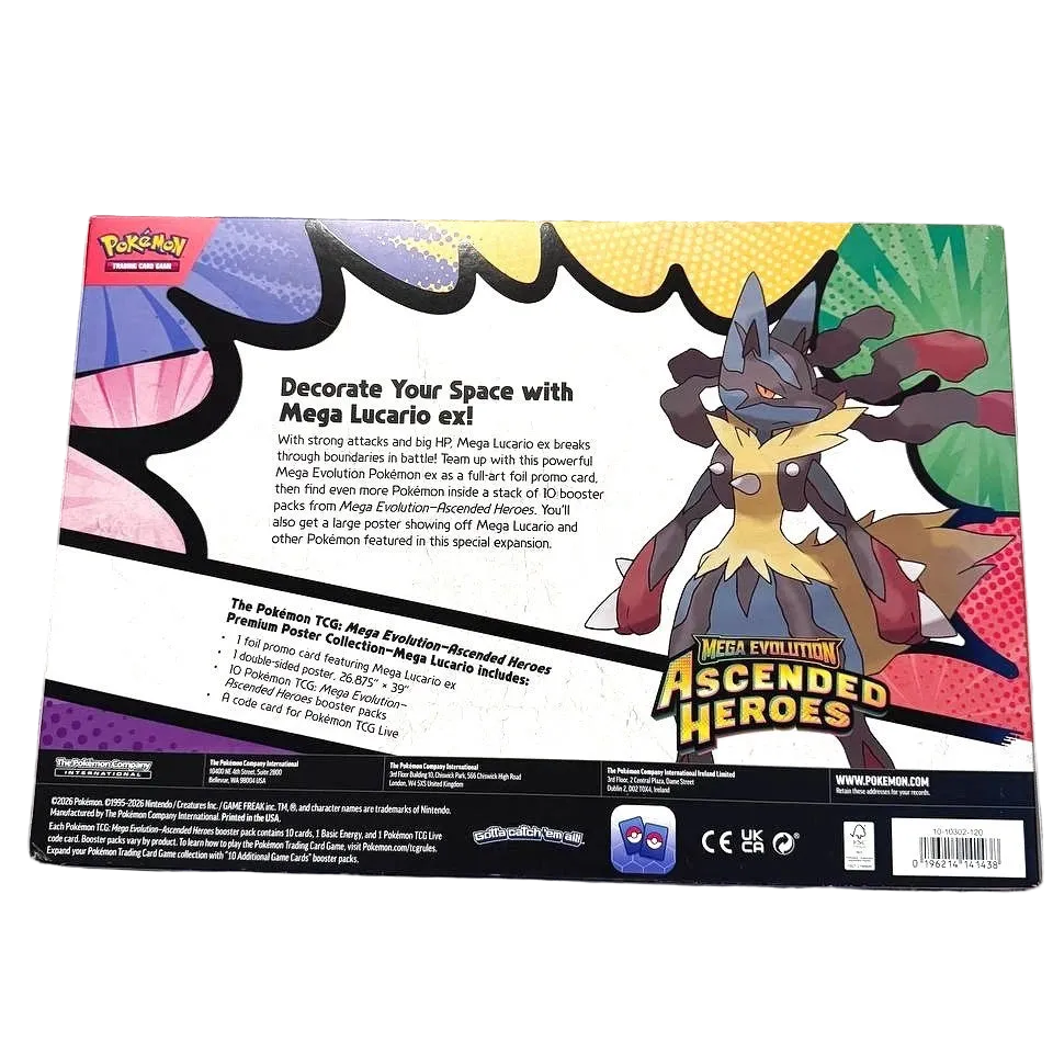 Ascended Heroes Mega Lucario Premium Poster Collection – Factory Sealed – Back