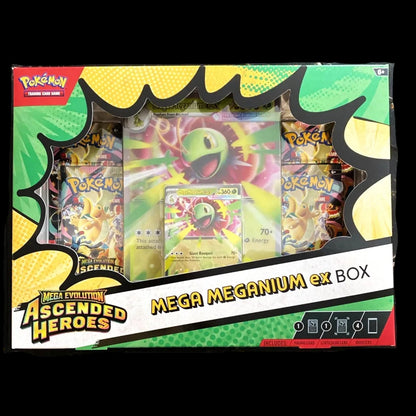 Pokémon Mega Meganium ex Box set containing a Mega Evolving Ascended Heroes booster pack, promo card, and 4  booster packs