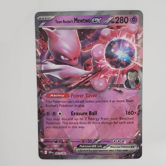 A Pokémon trading card featuring Samuro Meritus EX, displayed on a white surface with a white arch background.