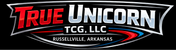 True Unicorn TCG, LLC logo with red, white, and blue design on a black background
